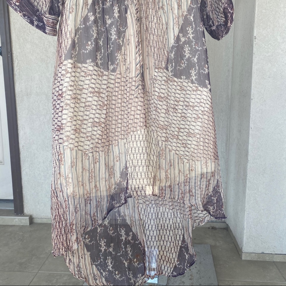 100% Silk Boho High Low Patchwork Pattern Dress - image 2